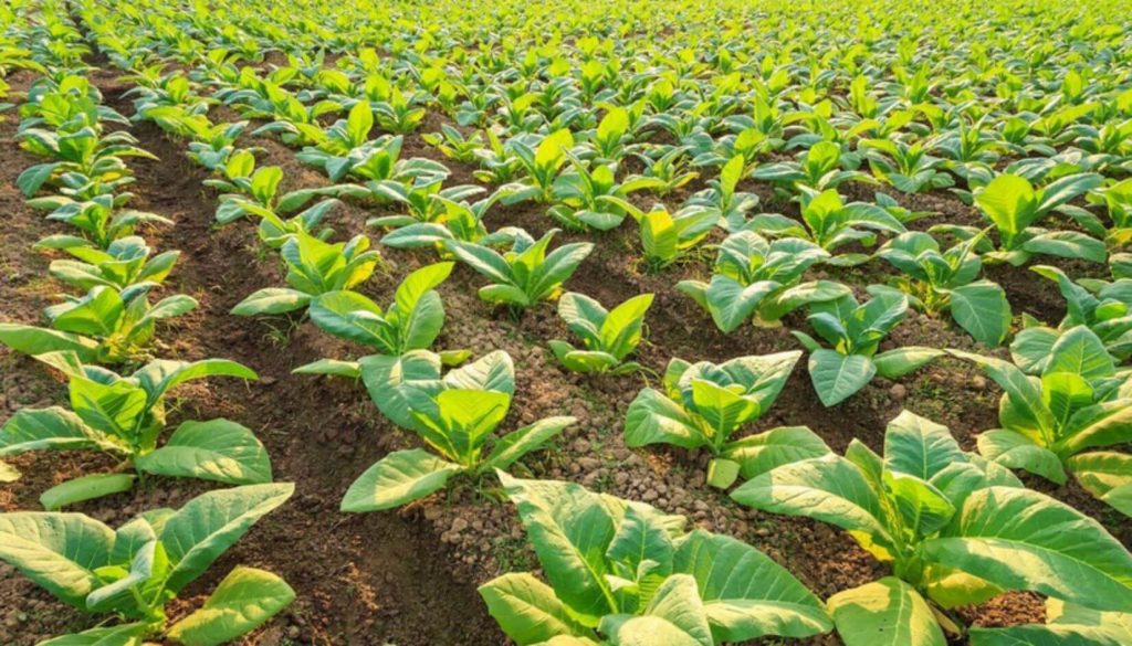 Tobacco plants in a field